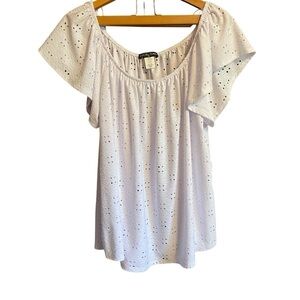 Kim & Cami White Stretchy Eyelet Top -Size 2X NWT-